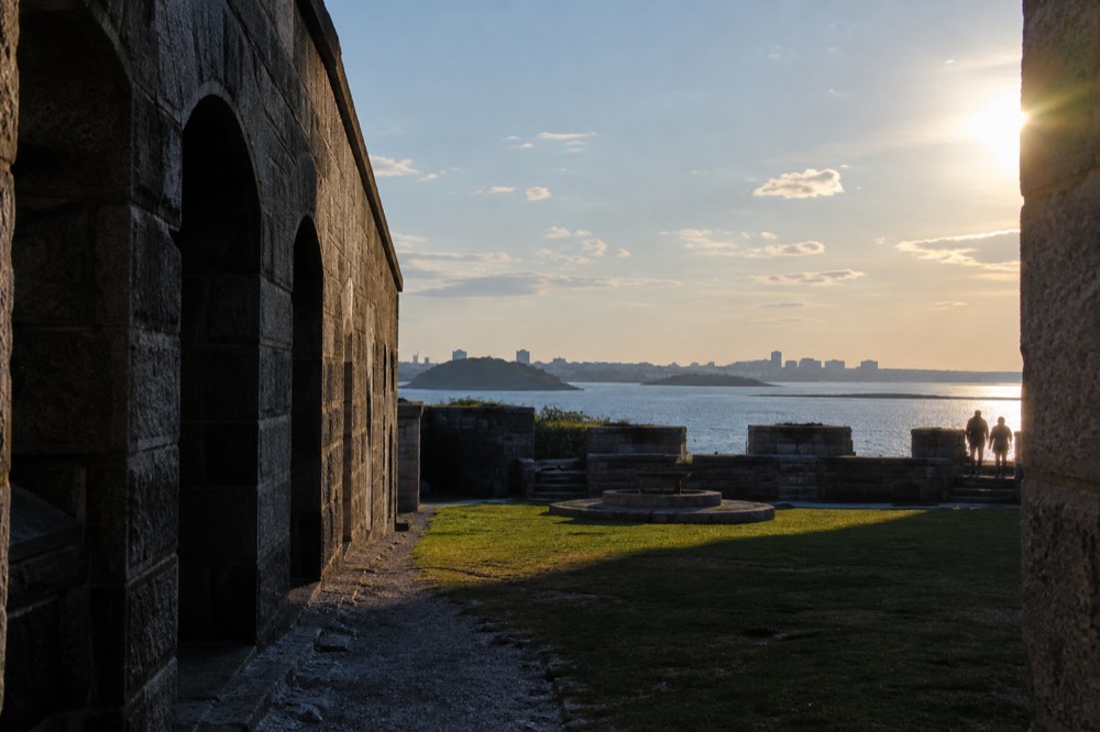 Fort Warren on Georges Island with granite walls and a harbor view
