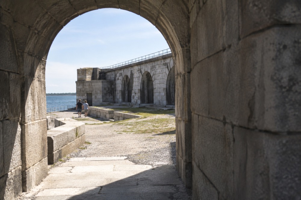 Granite walls and arched passages of Fort Warren on Georges Island