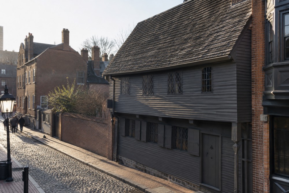 Paul Revere House exterior, a narrow wooden colonial home in Boston's North End
