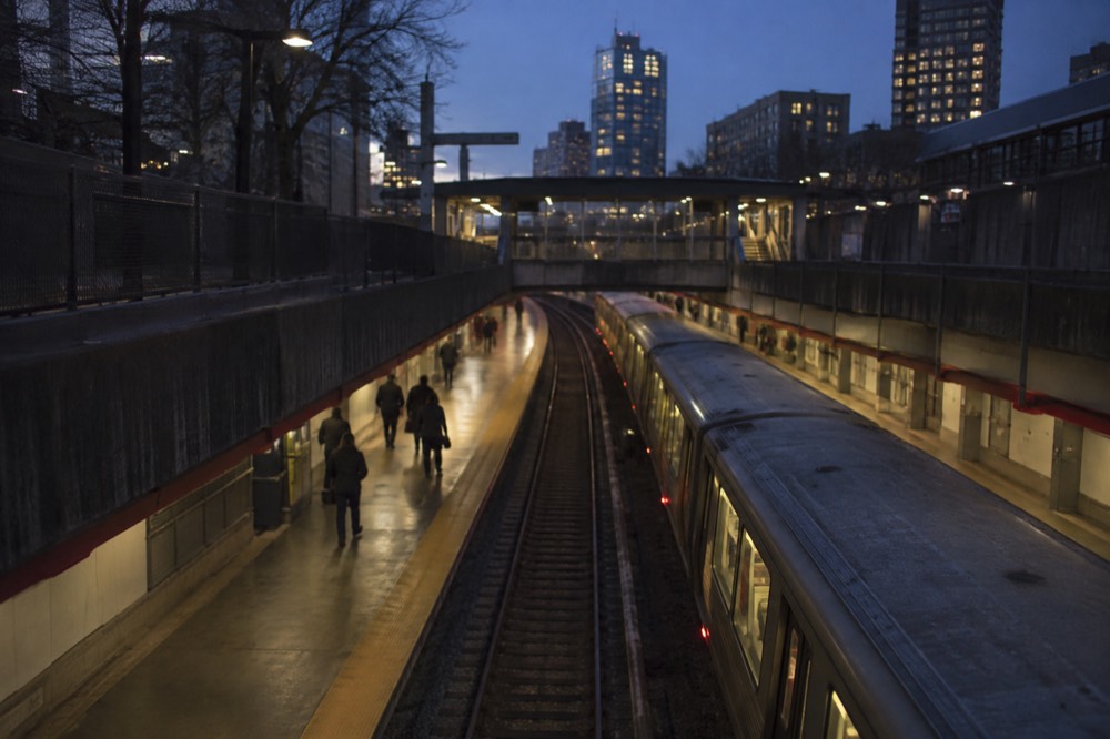 A subway platform on the MBTA Red Line