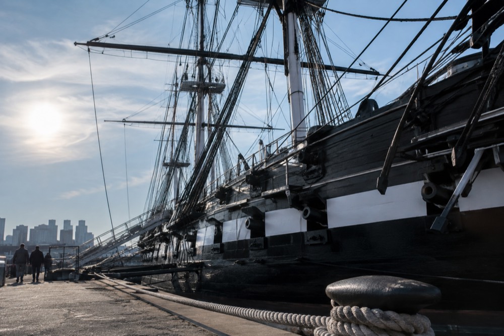 The USS Constitution warship docked at the Charlestown Navy Yard