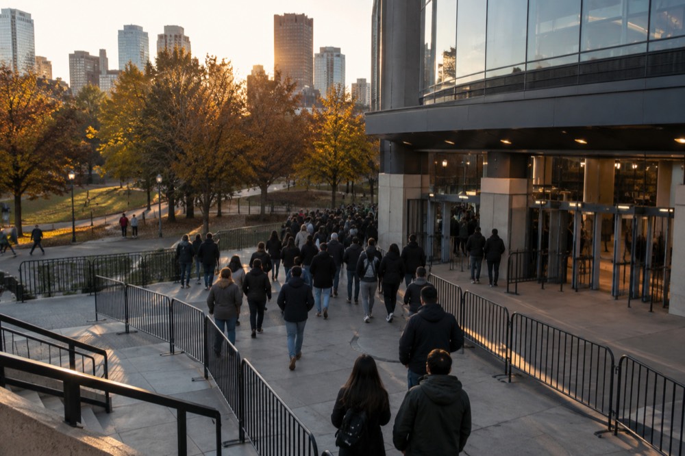 A ticket window and turnstiles at a Boston arena entrance