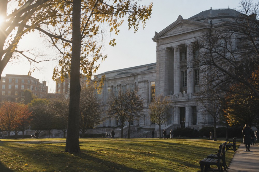 The Museum of Fine Arts building on a clear afternoon in the Fenway neighborhood
