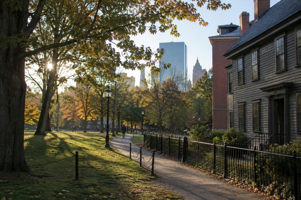 A wooden historic house in Boston's North End with period architecture